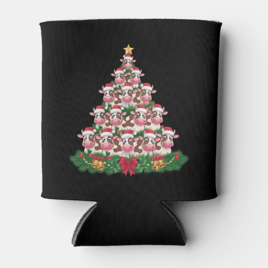牛のクリスマスツリーおもしろい牛の恋人の牛のクリスマス 缶クーラー (正面)