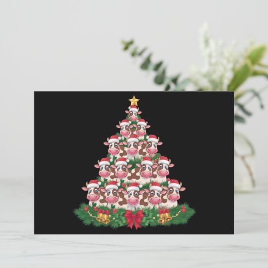 牛のクリスマスツリー おもしろい 牛好き 牛のXmas シーズンカード (スタンド正面)