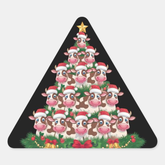 牛のクリスマスツリー 牧畜好きな人への牛のプレゼント 三角形シール (正面)