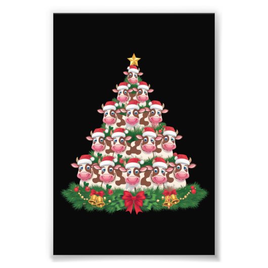 牛のクリスマスツリー 面白い 牛愛好家のための クリスマス フォトプリント            (正面)