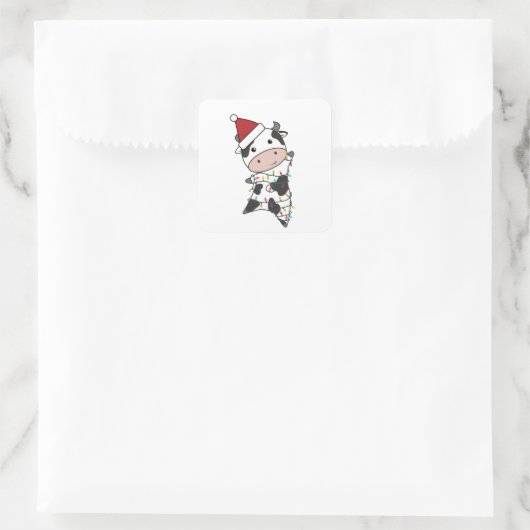 牛のクリスマス妖精が可愛い動物を点灯子供へ スクエアシール (バッグ)