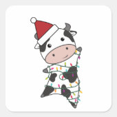 牛のクリスマス妖精が可愛い動物を点灯子供へ スクエアシール (正面)