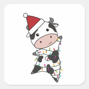 牛のクリスマス妖精が可愛い動物を点灯子供へ スクエアシール