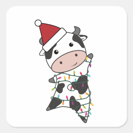 牛のクリスマス妖精が可愛い動物を点灯子供へ スクエアシール (正面)