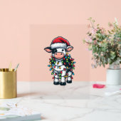 牛のクリスマス衣装かわいいサンタ牛 アクリルサイン (ウェディング)