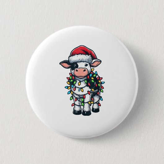 牛のクリスマス衣装かわいいサンタ牛 缶バッジ (正面)