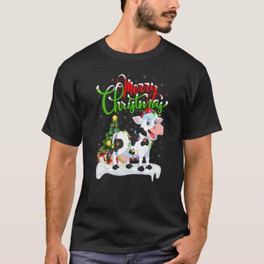 牛のクリスマス飾り サンタ 牛 クリスマス Tシャツ (正面)