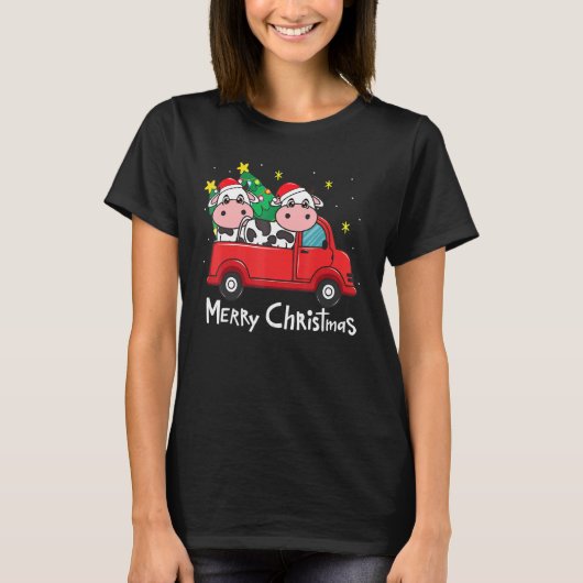 牛のクリスマス オブジェ トラック ツリー Xmas Tシャツ (正面)