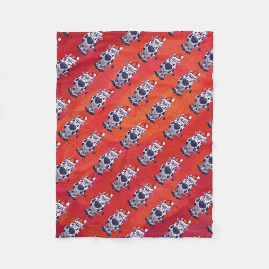 牛のクリスマス フリースブランケット (正面)