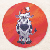 牛のクリスマス ラウンドペーパーコースター (正面)