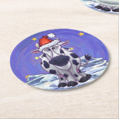 牛のクリスマス ラウンドペーパーコースター (アングル)