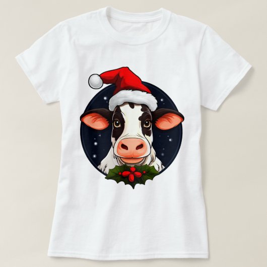 牛のクリスマス Tシャツ (デザイン正面)