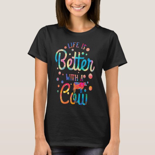 牛のクリップアートの生活は牛のペイントで良い Tシャツ (正面)