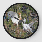 牛のサギと小さなサギは木に ラージ壁時計 (正面)