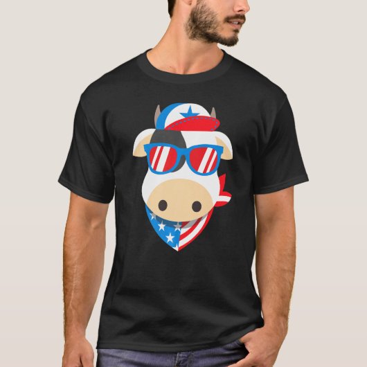 牛のサングラス 7月4日 アメリカ独立記念日 Tシャツ (正面)