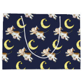 牛のジャンプ月の水の色絵画の芸術 ラージペーパーバッグ (裏面)