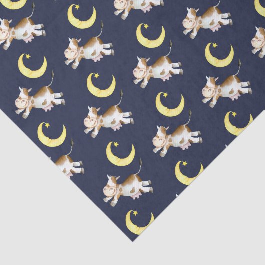 牛のジャンプ月の水の色絵画の芸術 薄葉紙 (詳細)