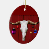牛のスカルとクリスマスオーナメントを赤い納屋に セラミックオーナメント (右)