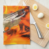 牛のスカルと火 キッチンタオル (四つ折り)