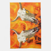 牛のスカルと火 キッチンタオル (縦)