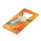 牛のスカルと火 クレジットカード栓抜き (正面アングル)