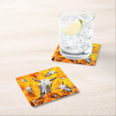 牛のスカルと火 スクエアペーパーコースター (インサイチュ)