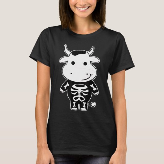 牛のスケルトンX線衣装かわいい簡単動物ハロー Tシャツ (正面)