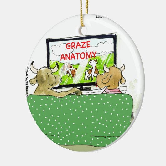 牛のテレビ番組おもしろい漫画 セラミックオーナメント (左)