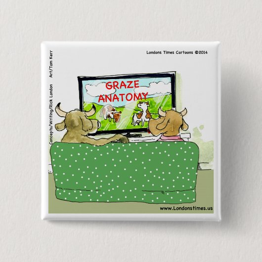 牛のテレビ番組おもしろい漫画 缶バッジ (正面)