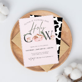 牛のテーマの女の子の誕生日の招待 招待状