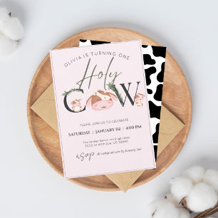 牛のテーマの女の子の誕生日の招待 招待状