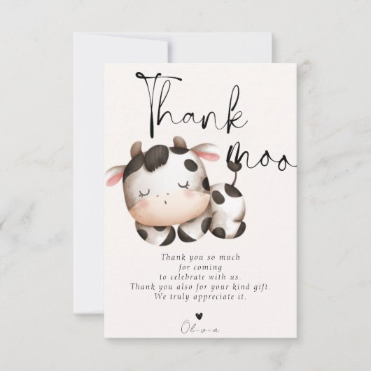 牛のテーマの赤ちゃんシャワー サンキューカード (正面)