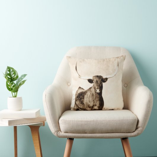 牛のデコのロングセピアトーンファームハウス クッション (椅子)