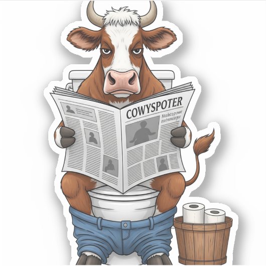 牛のトイレおもしろい家畜 シール (正面)