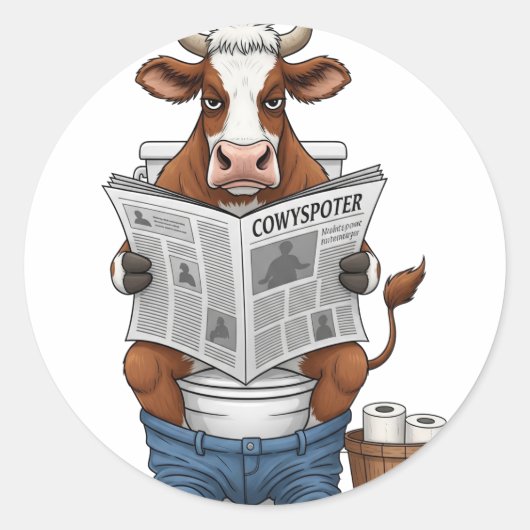 牛のトイレおもしろい家畜 ラウンドシール (正面)