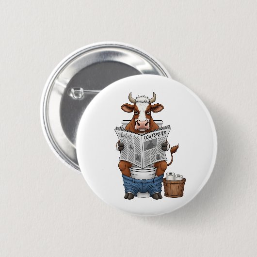 牛のトイレおもしろい家畜 缶バッジ (正面&裏面)