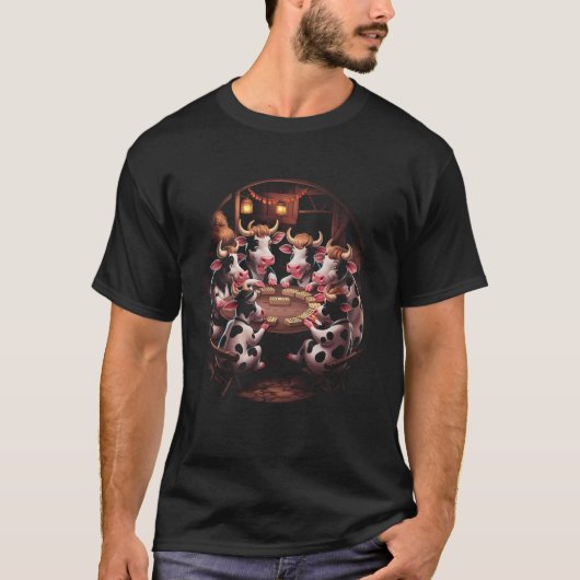 牛のドミノゲームの夜の面白い農場の動物愛好家ギ Tシャツ (正面)