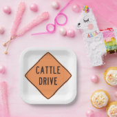 牛のドライブロードサイン ペーパープレート (パーティー)
