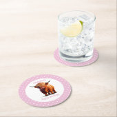 牛のハイランドピンク ラウンドペーパーコースター (インサイチュ)