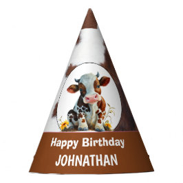 牛のハッピーバースデー茶色と白 パーティーハット