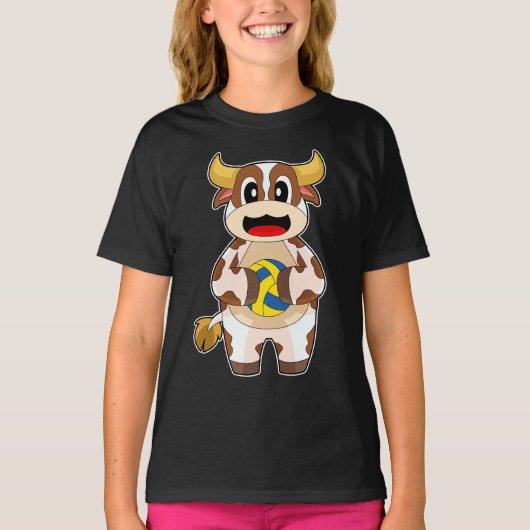牛のバレーボール選手 バレーボール Tシャツ (正面)