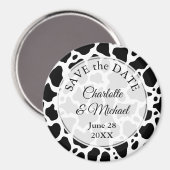 牛のパターンの背景日付の保存 マグネット (正面/裏面)