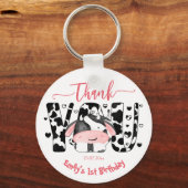 牛のパーティーピンクの感謝してい牛が好き キーホルダー (正面)