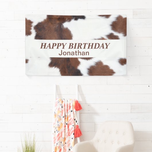 牛のヒゲ茶色のハッピーバースデー 横断幕 (インサイチュ)