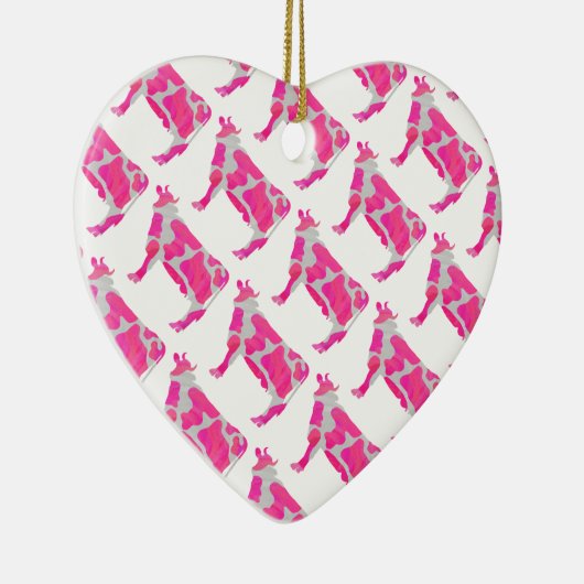 牛のピンクと白のシルエット セラミックオーナメント (右)