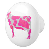 牛のピンクと白のシルエット セラミックノブ (右)