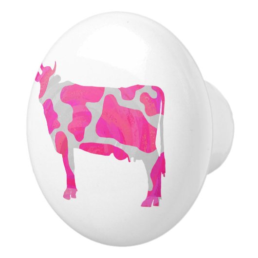 牛のピンクと白のシルエット セラミックノブ (右)