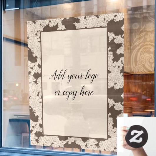 牛のフェイクプリントブラウンとクリームのウィンドウの固執 ウィンドウサイン (カフェ窓)