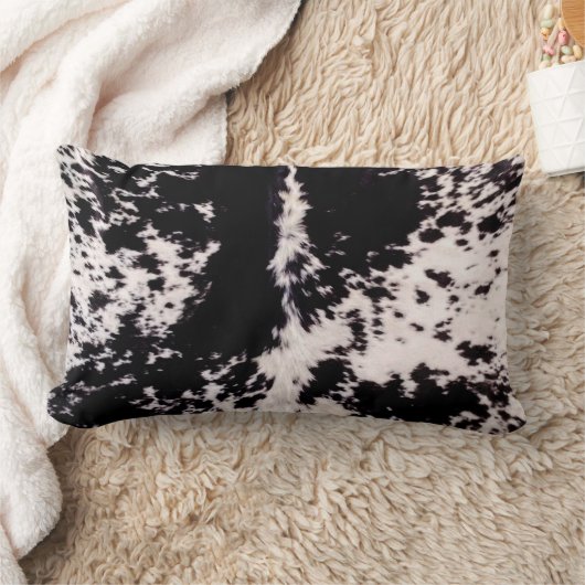 牛のフェイク皮、黒と白のプリント綿枕 ランバークッション (ブランケット)