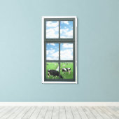 牛のフェイク窓ビュー キャンバスプリント (インサイチュ (ウッドフロア))